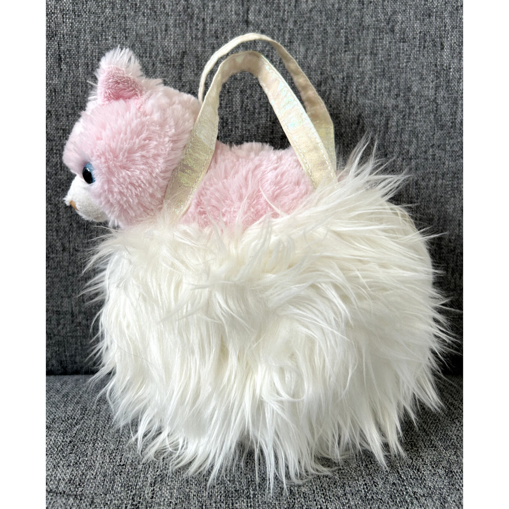 Aurora Fancy Pals Carrier Fluffy White Pink Cat 7" Stuffed Animal - Picture 4 of 6